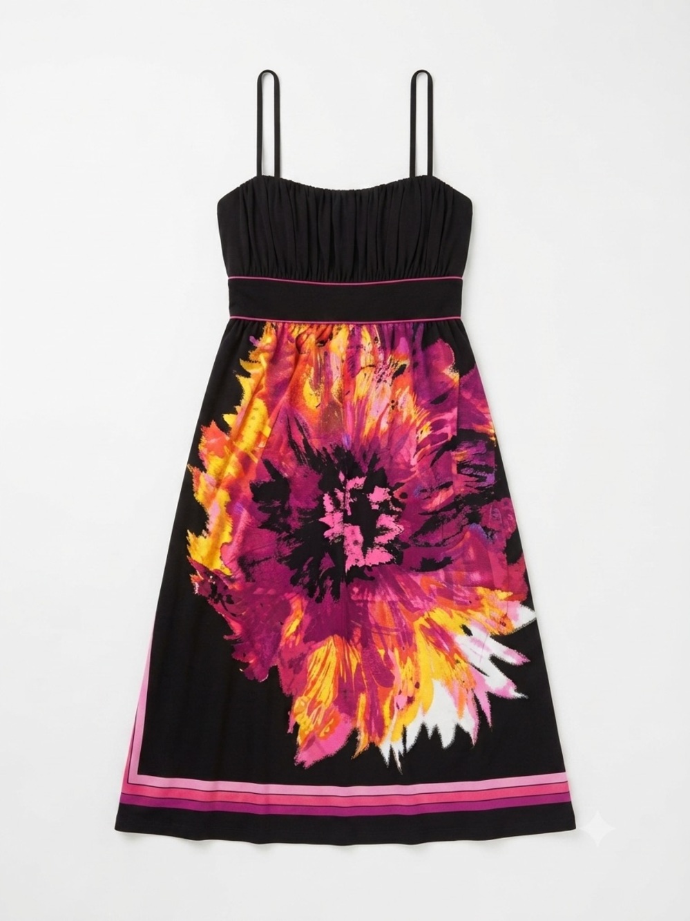 Jodi Kristopher Womens L Black Pink Floral SunDress Spaghetti Strap Summer Chic